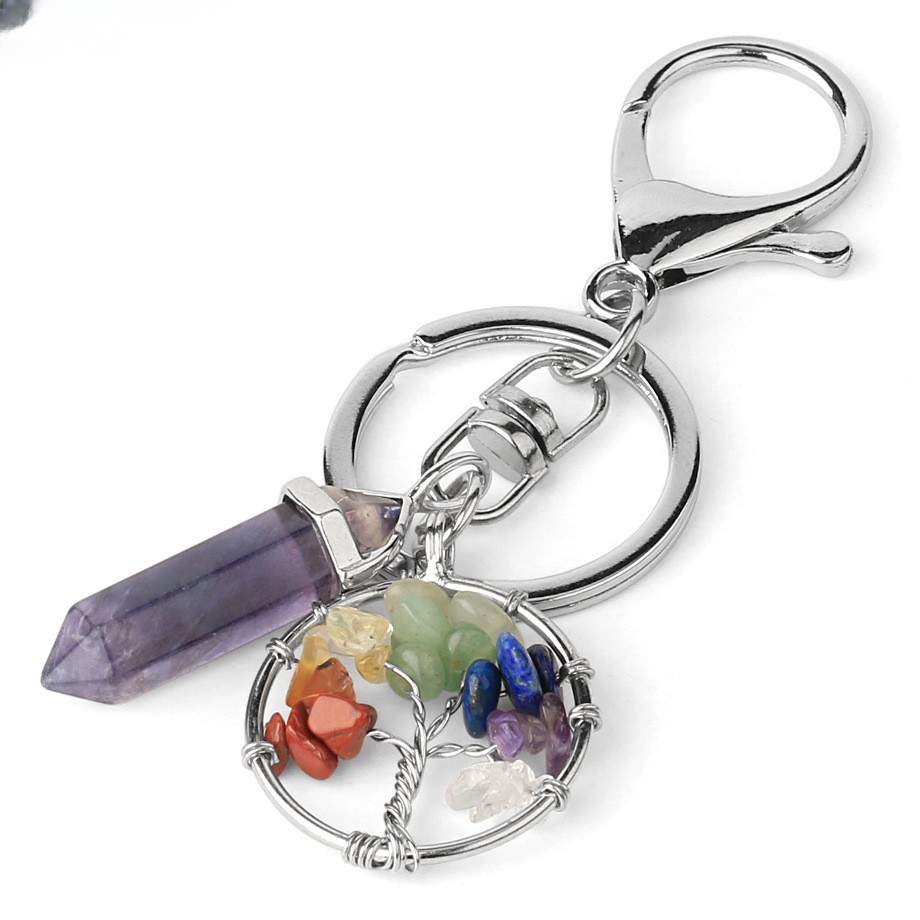 Wholesale Natural Stone Crystal Tree of Life Keychain
