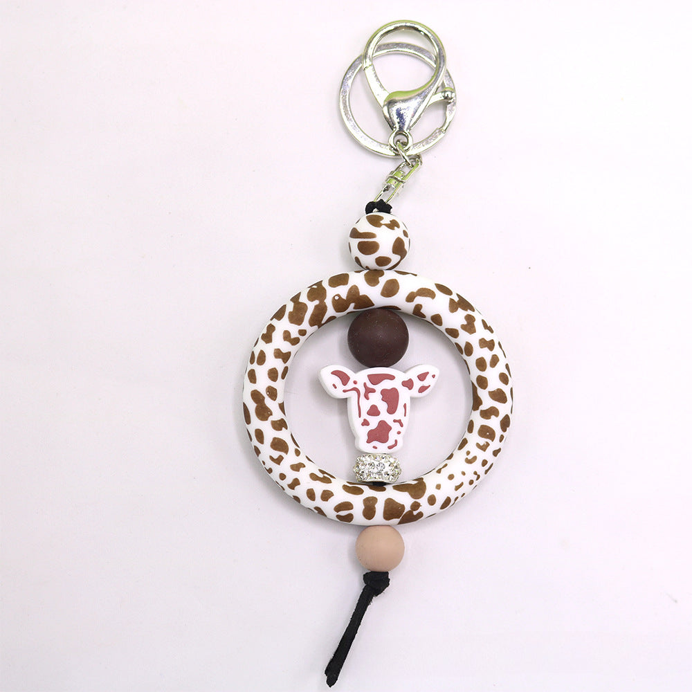 Wholesale Western Wind Cowhead Sunflower Beaded Silicone Ring Keychain