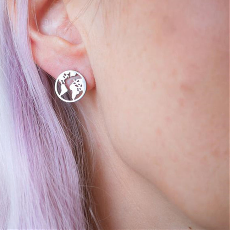 Wholesale World Map Alloy Ear Studs