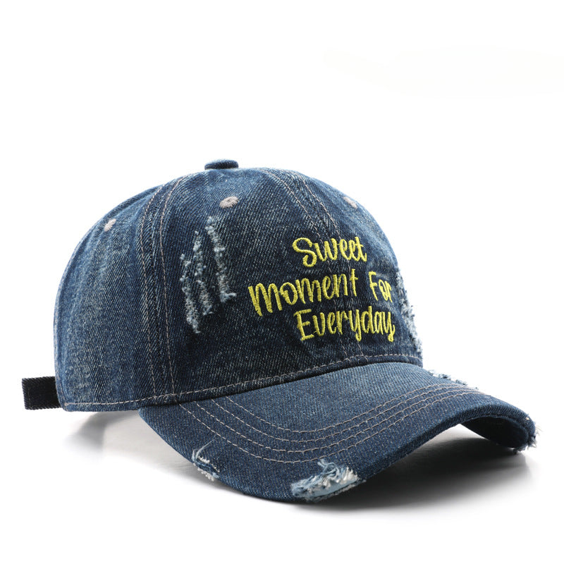 Wholesale Washed Denim Letter Embroidered Baseball Caps