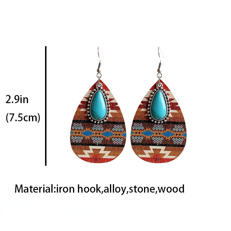 Wholesale 2 Pairs/Pack Turquoise Pendant Vintage Wood Earrings