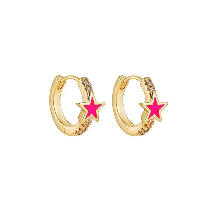 Wholesale Earrings Brass Pentagram Star Circle Circle Niche Design OLY-ES-BJ003