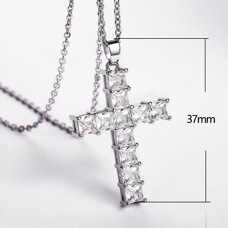 Wholesale Full Diamond Square Zircon Cross Necklace