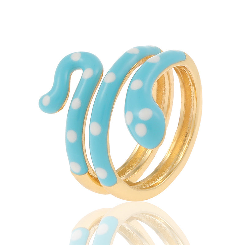 Wholesale Ring Copper Plated Real Gold Snake Enamel Adjustable OLY-RS-HX001