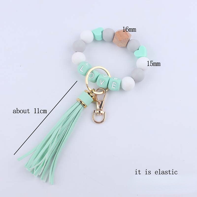 Wholesale Tassel Leather PU Silicone Beaded Wrist Keychains