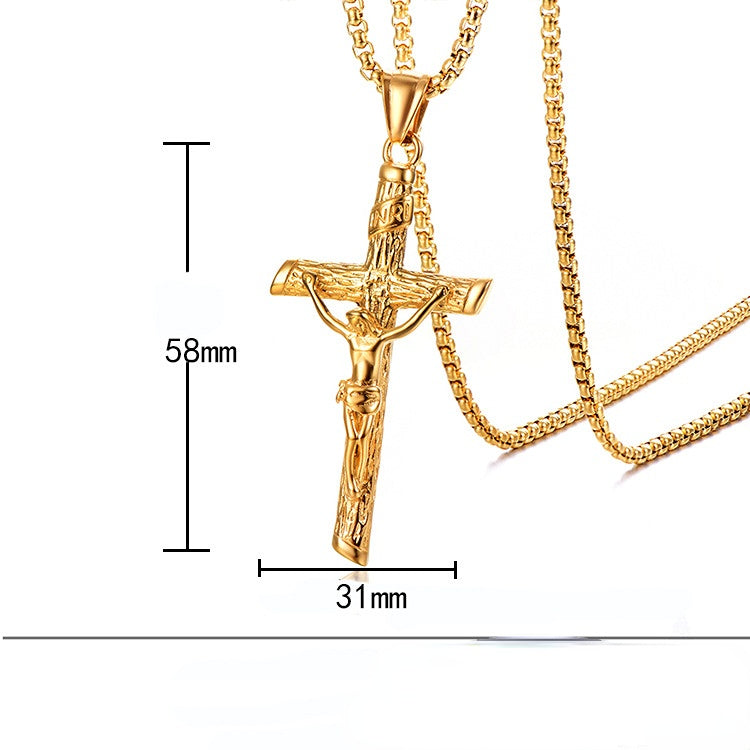 Wholesale Titanium Steel Jesus Guardian Cross Pendant Necklace