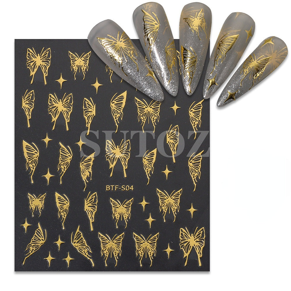 Wholesale Liquid Metal Butterfly Plastic Nail Stickers
