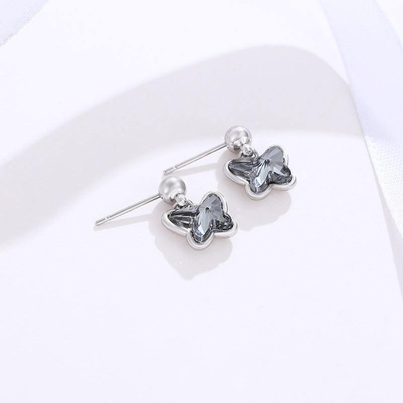 Conjunto de pendientes de collar de mariposa de cristal negro al por mayor OLY-NE-XP006