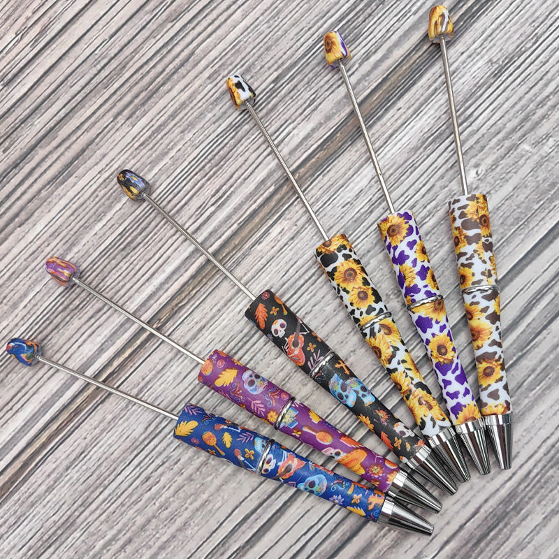 Wholesale Beadable Pens Western Style Aztec Cow Pattern Sunflower Skull Print Plastic Pen