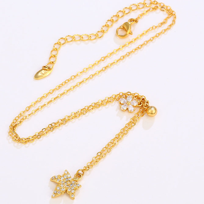 Wholesale Gold-plated Zirconium Maple Leaf Alloy Clavicle Chain