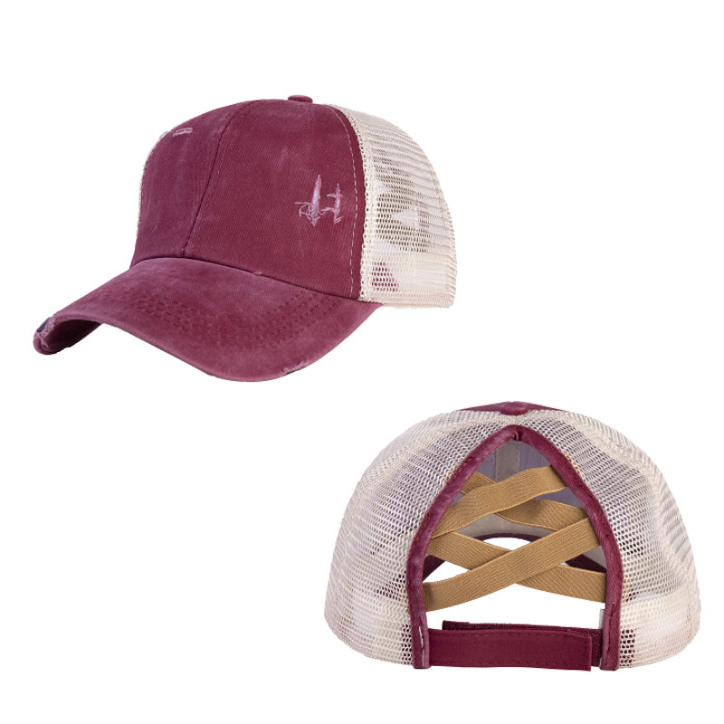 Wholesale Washed Cross Ponytail Cotton Baseball Caps