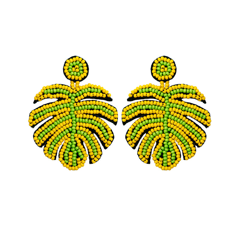Wholesale Carnival Festival St. Patrick's Day Boho Green Leaf Rice Bead Tassel Earrings OLY-ES-JM001