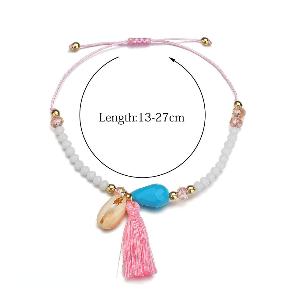 Wholesale Vintage Shell Beaded Pink Tassel Anklet
