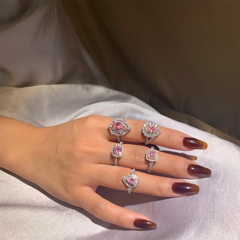 Wholesale 925 Sterling Silver Pink High Carbon Diamond Rings OLY-RS-XY001