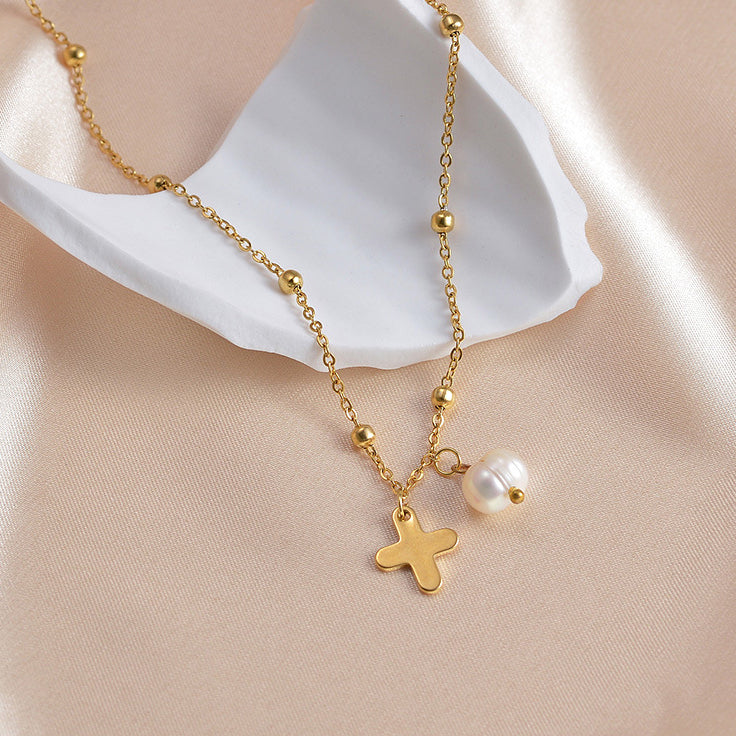 Wholesale Titanium Steel Double -layer Color Crystal String Beads Pearl Necklace