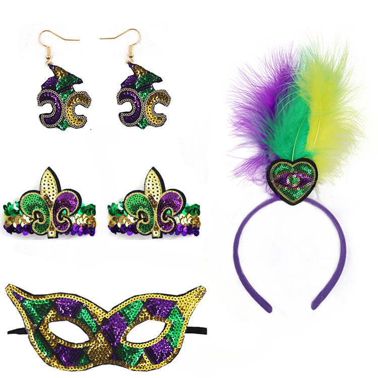 Wholesale Carnival Sequined Feather Three-color Headband Set Combination