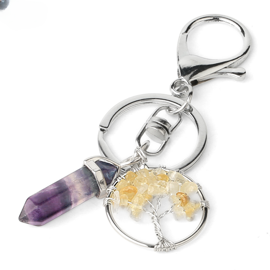 Wholesale Natural Stone Crystal Tree of Life Keychain