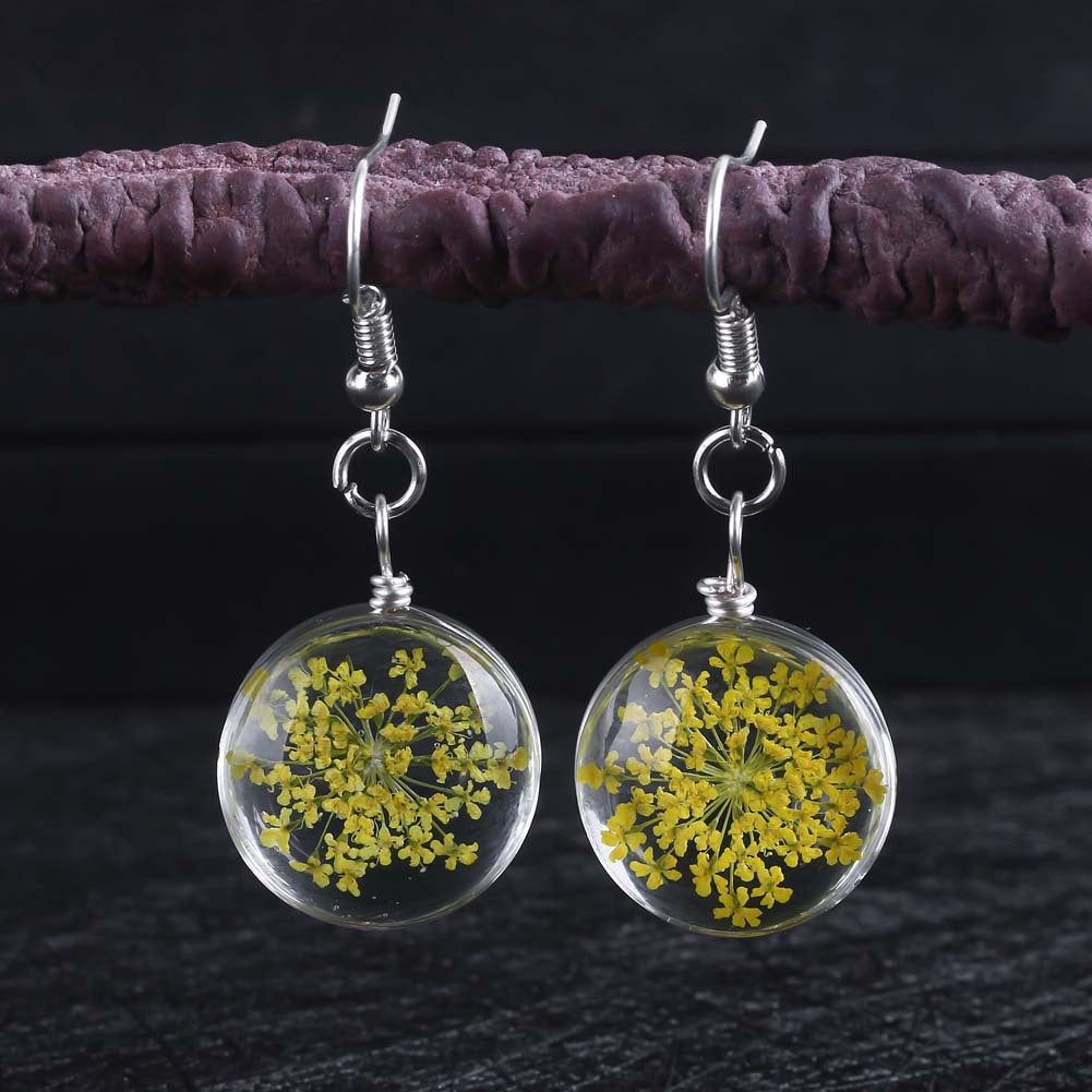 Wholesale Dried Flower Glass Ball Earrings