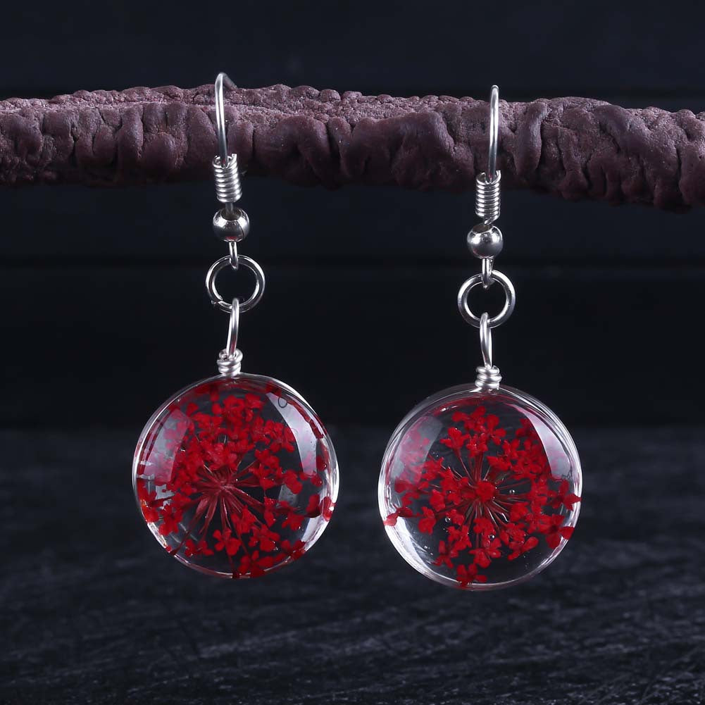 Wholesale Dried Flower Glass Ball Earrings