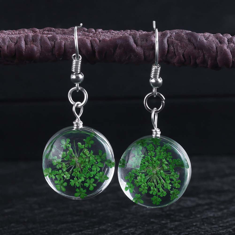Wholesale Dried Flower Glass Ball Earrings