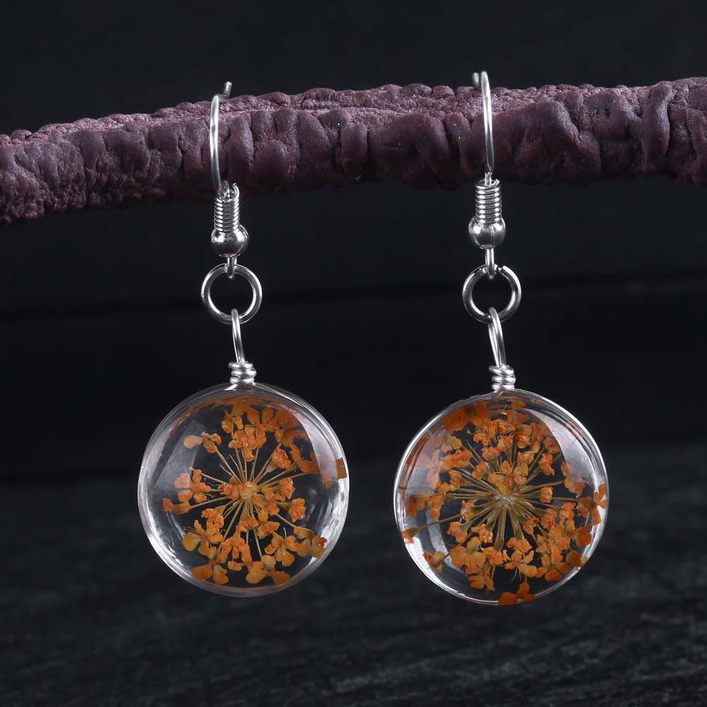 Wholesale Dried Flower Glass Ball Earrings