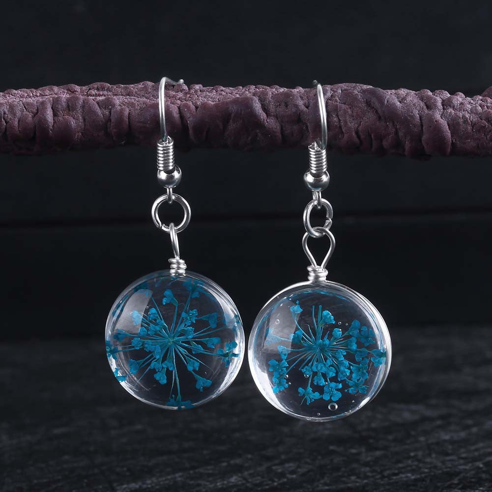 Wholesale Dried Flower Glass Ball Earrings