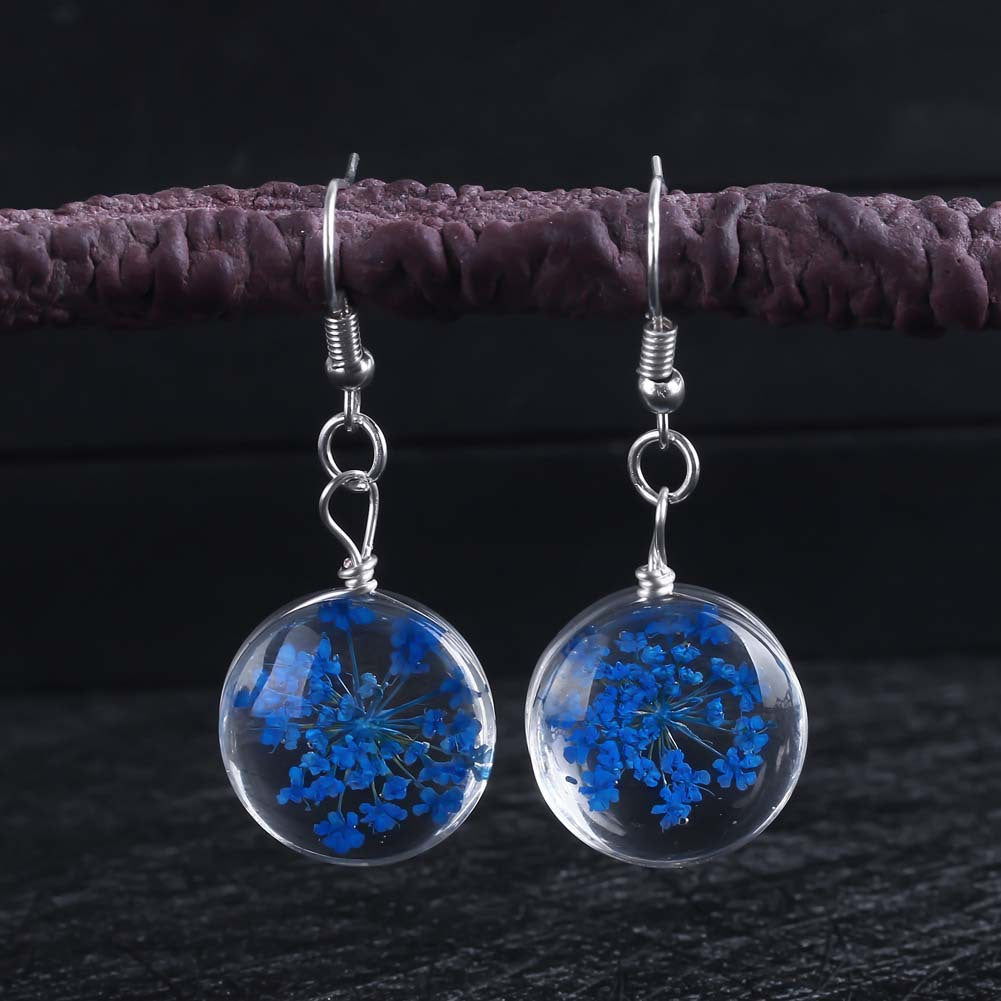 Wholesale Dried Flower Glass Ball Earrings