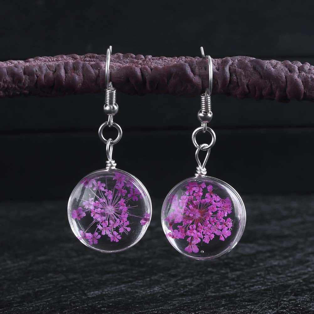 Wholesale Dried Flower Glass Ball Earrings