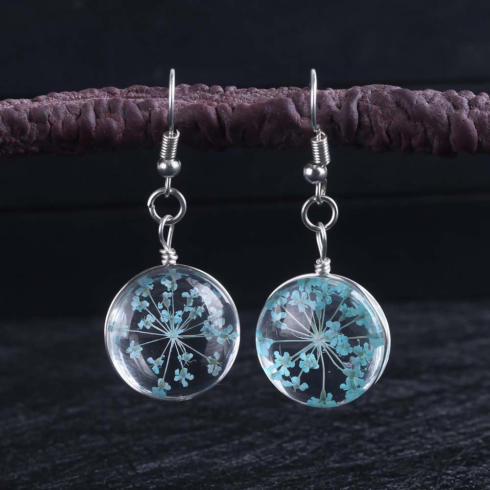 Wholesale Dried Flower Glass Ball Earrings