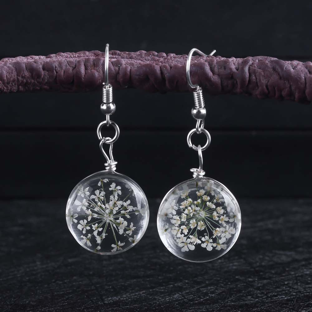 Wholesale Dried Flower Glass Ball Earrings