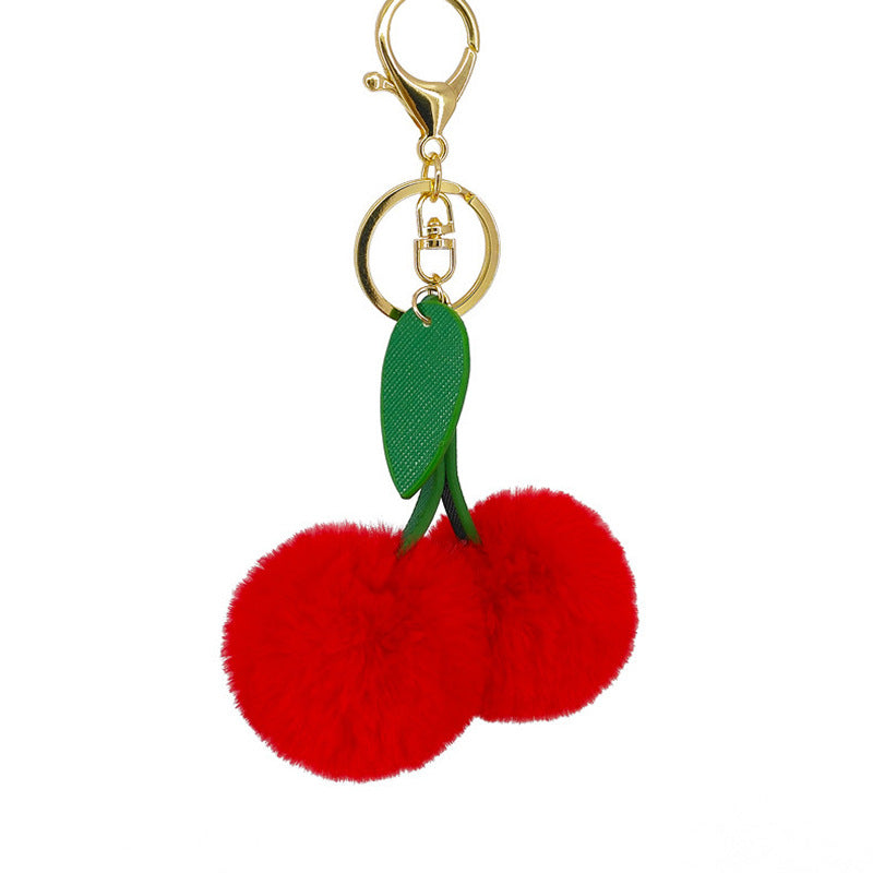 Wholesale 5PCS Cherry Leaves Faux Rabbit Keychains