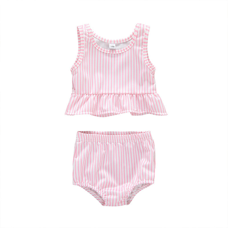 Wholesale Kids Striped Ruffles Polyester Swimwear