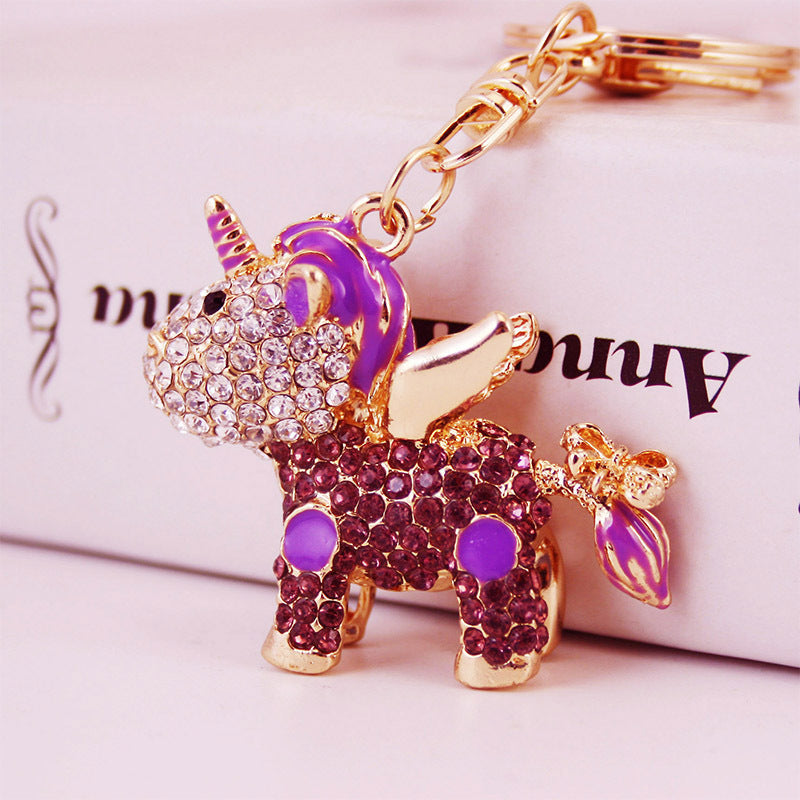 Wholesale Zinc Alloy Diamond Studded Unicorn Keychain