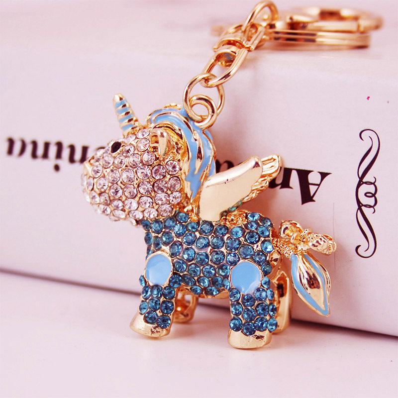 Wholesale Zinc Alloy Diamond Studded Unicorn Keychain