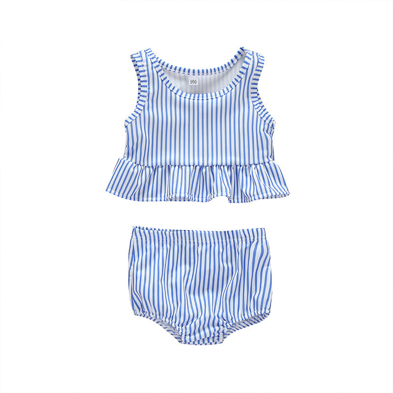Wholesale Kids Striped Ruffles Polyester Swimwear