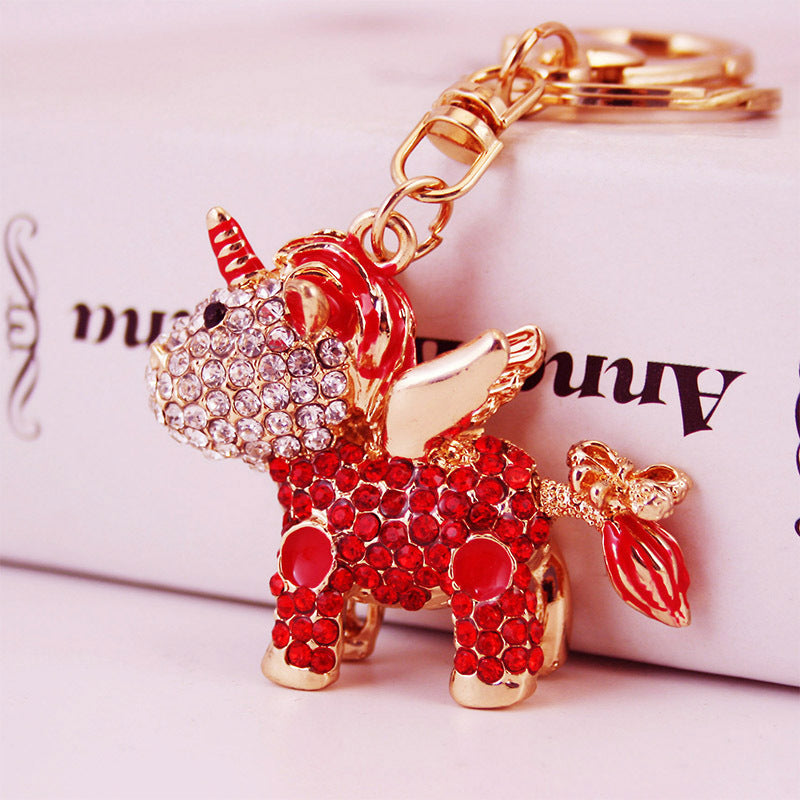 Wholesale Zinc Alloy Diamond Studded Unicorn Keychain