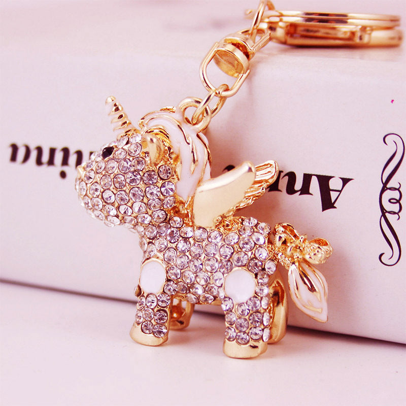 Wholesale Zinc Alloy Diamond Studded Unicorn Keychain