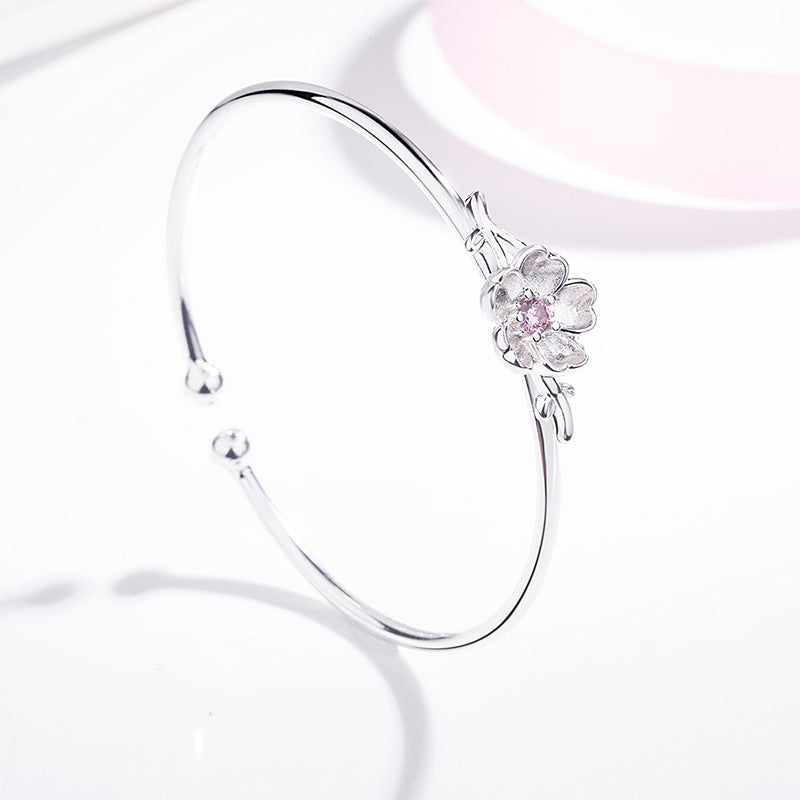 Wholesale Cherry Blossom Pink Crystal Copper Bracelet