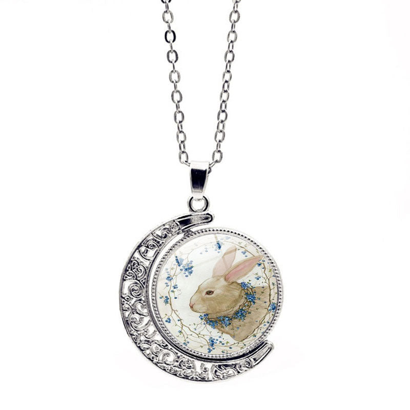 Wholesale Alloy Easter Bunny Reversible Rotating Moon Necklace