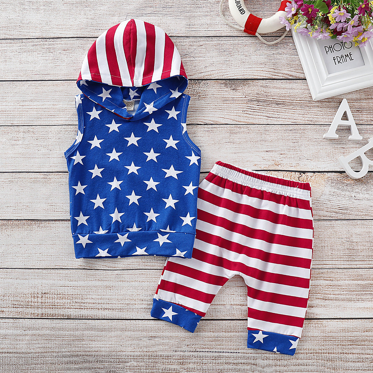 Ropa de bebé de poliéster de chándal de bandera americana para niños al por mayor