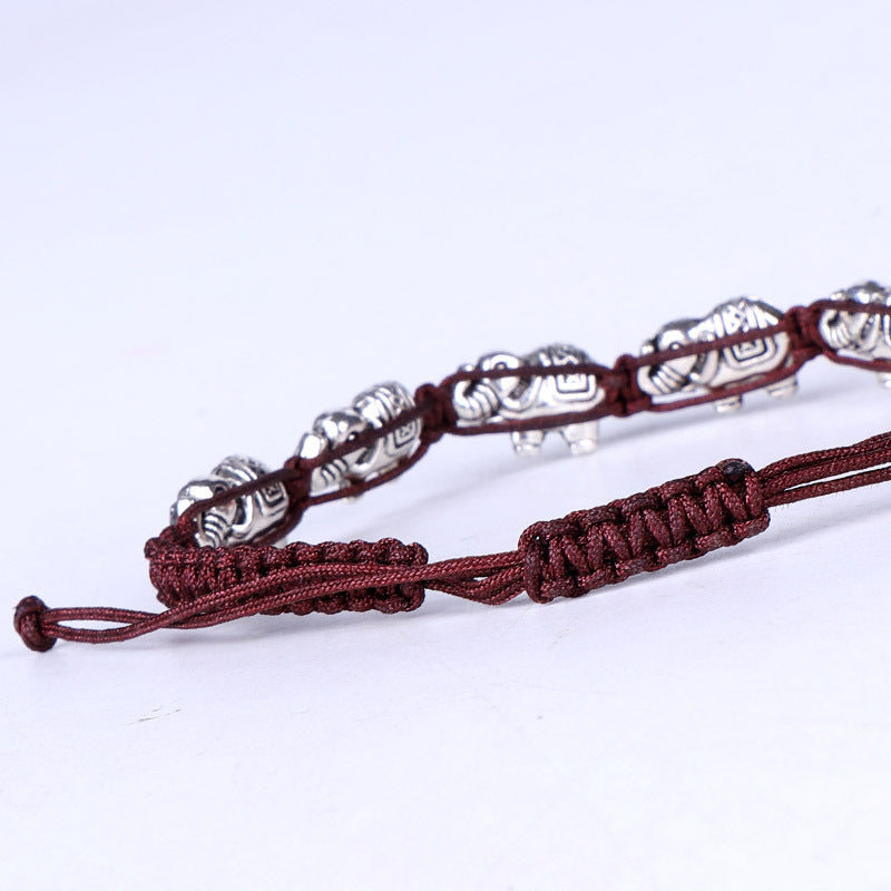 Wholesale Vintage Silver Elephant Cotton Thread Bracelet