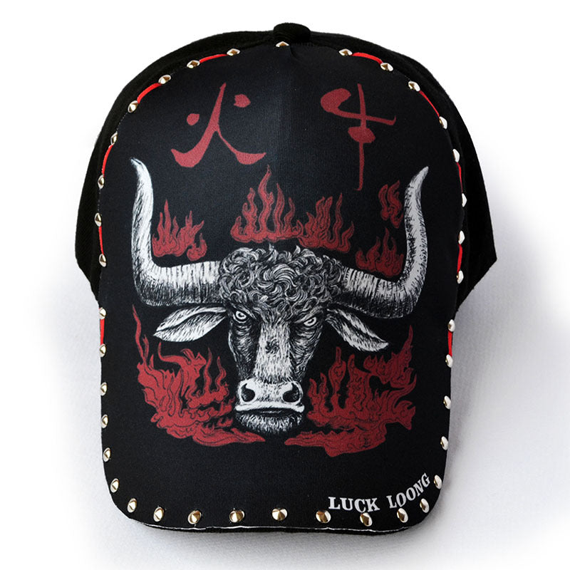 Wholesale Polyester Cotton Illustrated Fire Bull Baseball Cap