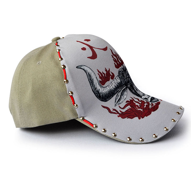Wholesale Polyester Cotton Illustrated Fire Bull Baseball Cap