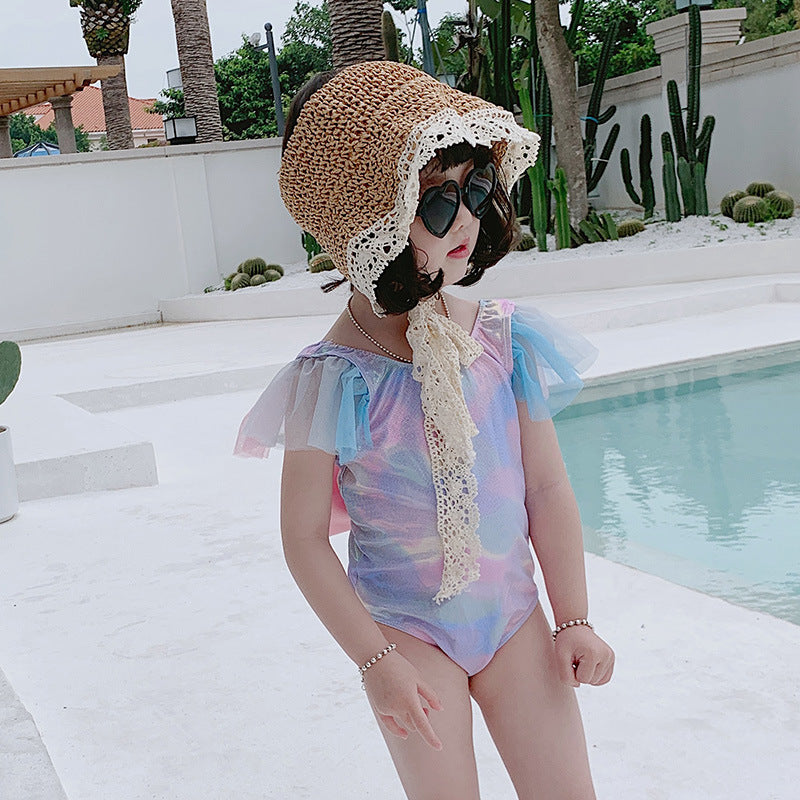 Wholesale Bronzing Mesh Polyester Kids Swimwear