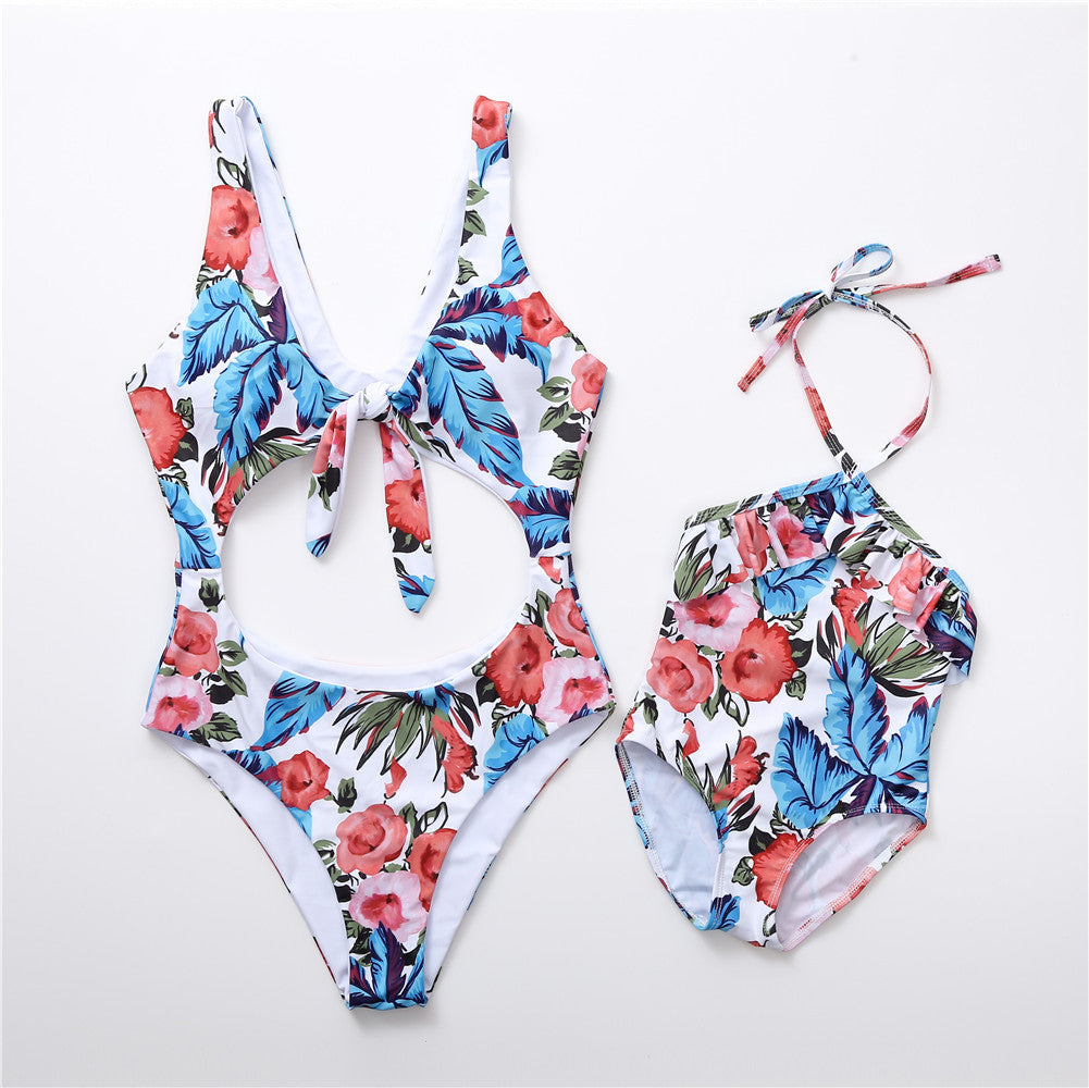 Wholesale Printed Ruffle Polyester Parent-child Swimwear