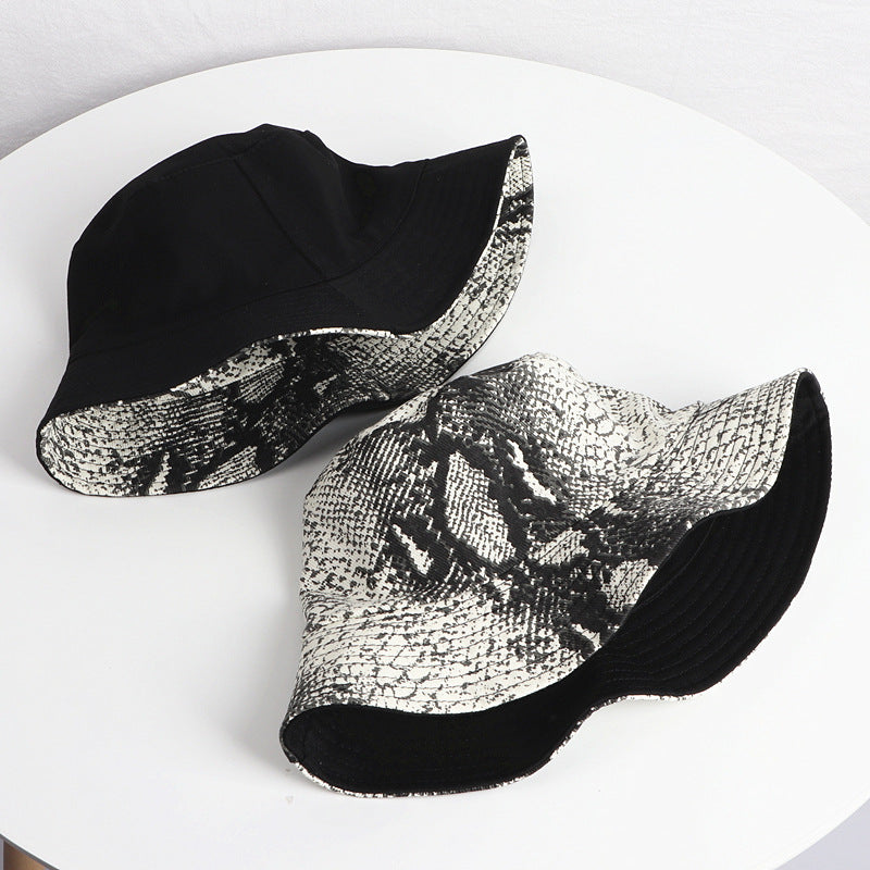 Venta al por mayor Sombrero de cubo de piel de serpiente reversible de algodón