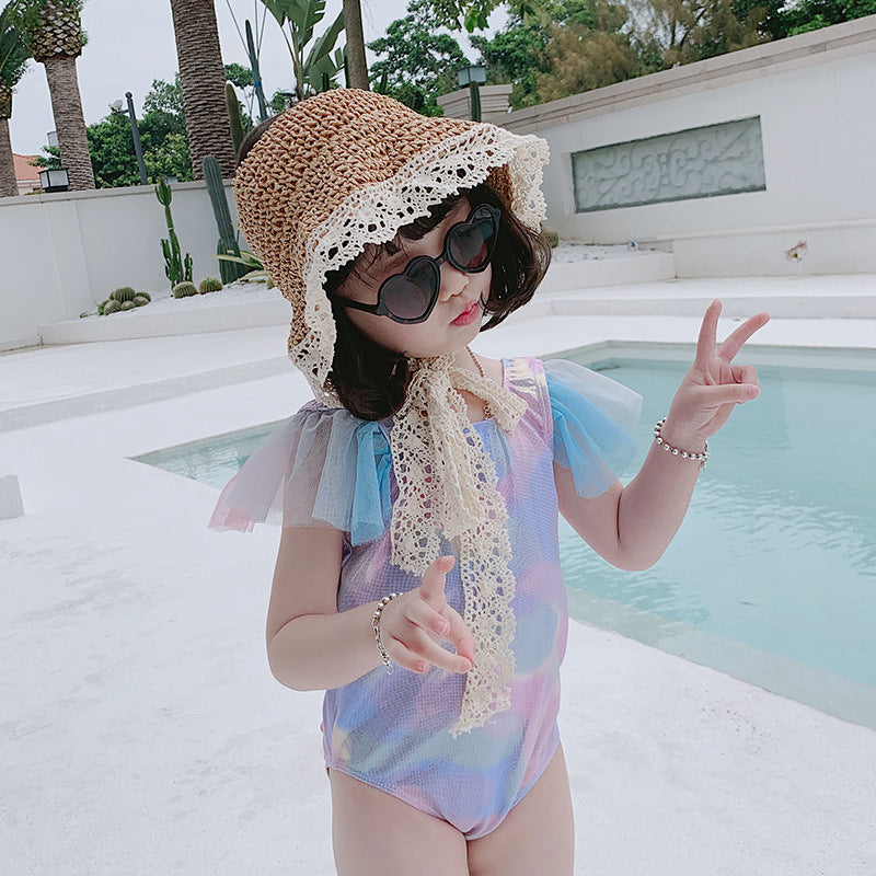 Wholesale Bronzing Mesh Polyester Kids Swimwear