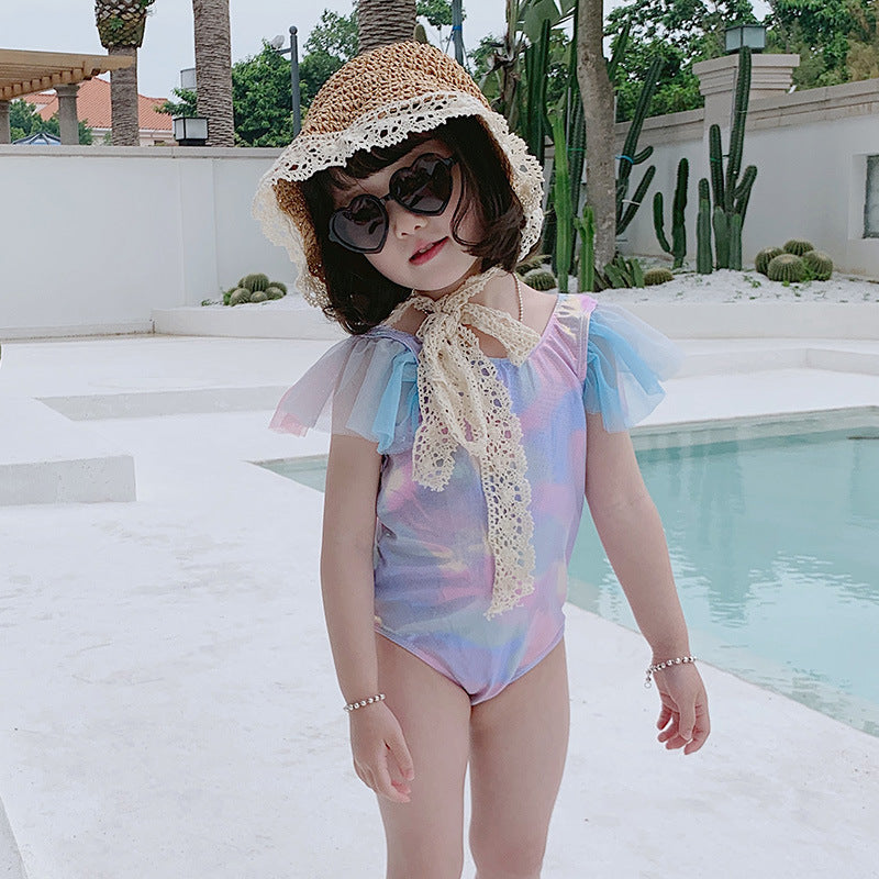 Wholesale Bronzing Mesh Polyester Kids Swimwear