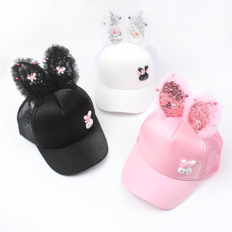 Wholesale Cotton Easter Rabbit Ears Sequined Mesh Cap