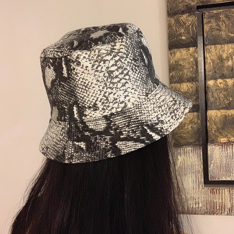 Venta al por mayor Sombrero de cubo de piel de serpiente reversible de algodón